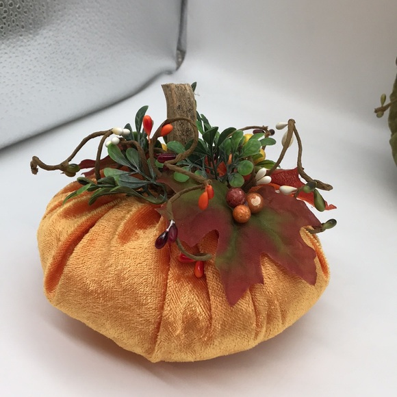 Trio of 3 Handmade Velvet, Poly filled Pumpkins - Picture 6 of 12